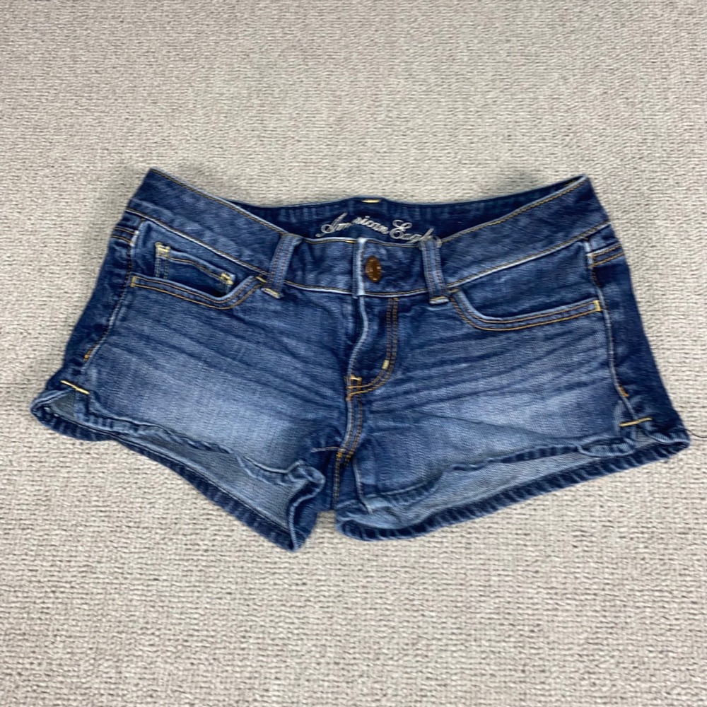 American Eagle Denim Shorts Womens 2 Blue Stretch Low Rise Mini Jean Summer EUC